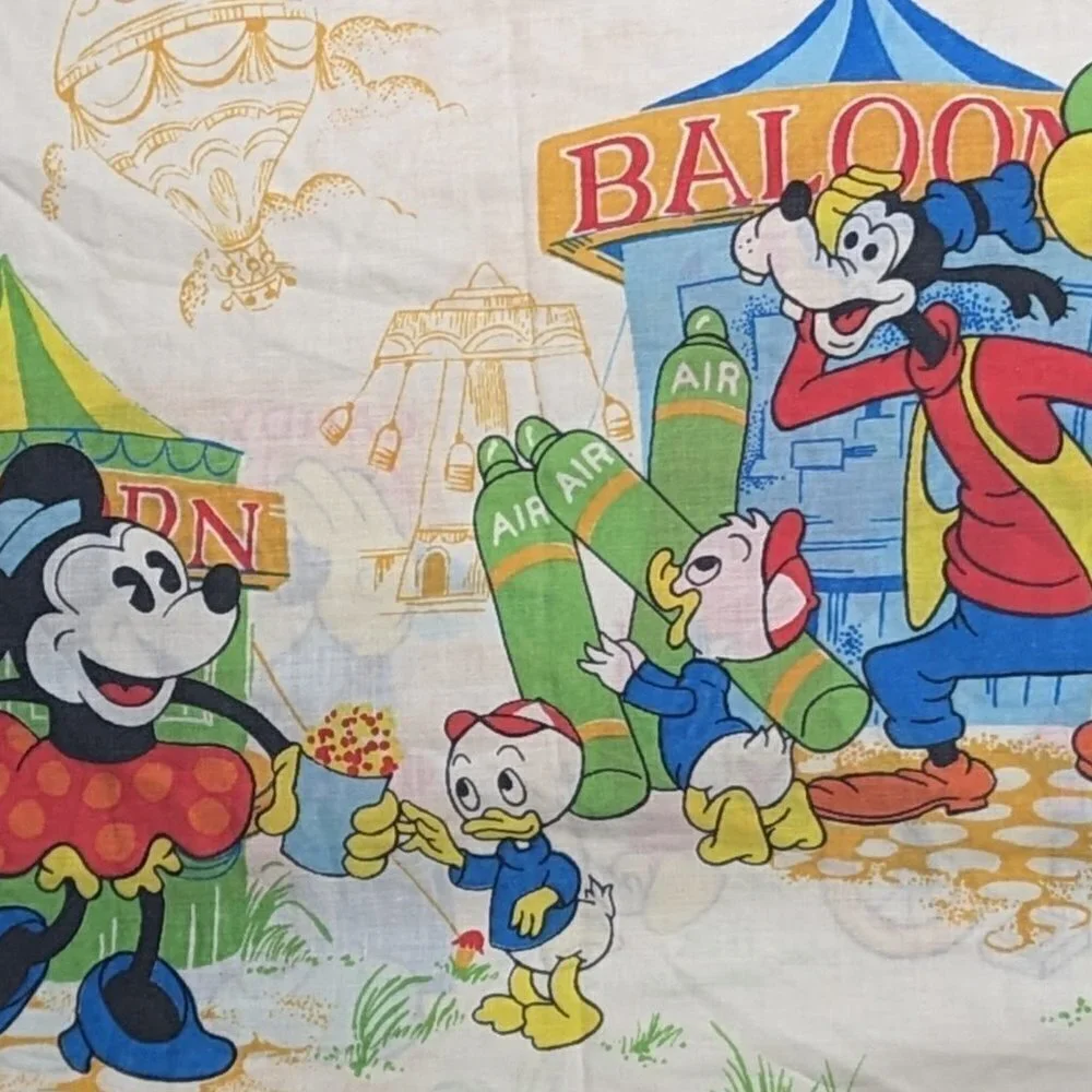 Vintage 80’s Disney‎ Donald Duck Goofy Mickey Minnie Pillow Case Carnival